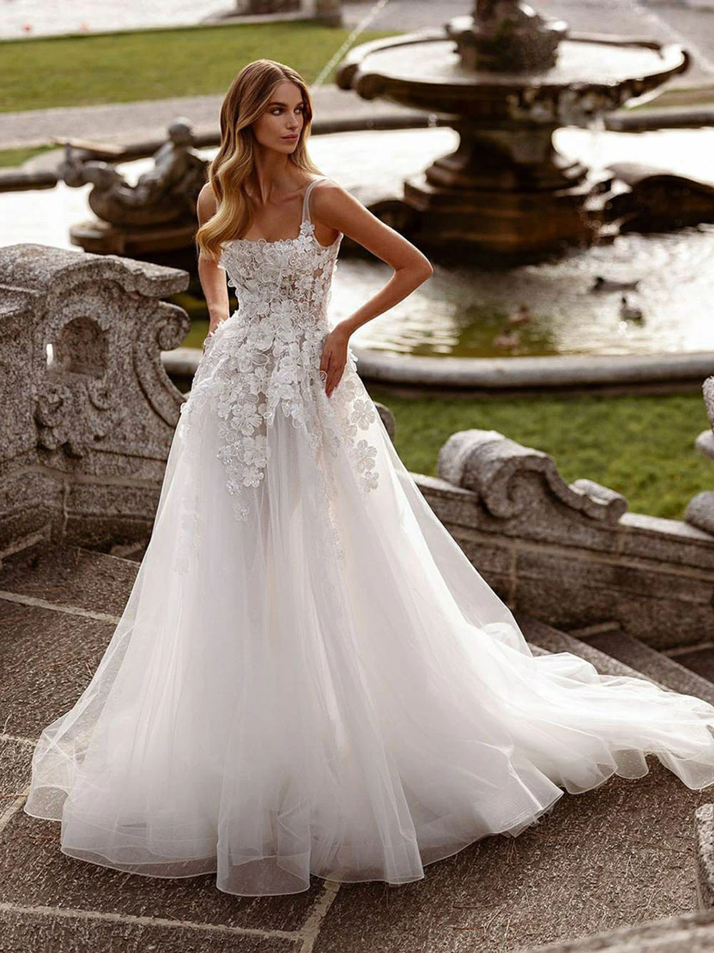 Luxury Floral Wedding Dresses Off The Shoulder Appliques Lace Women Bridal Gowns Country Beach Garden Brides Dress Vestios Novias Robe De Mariage Deta