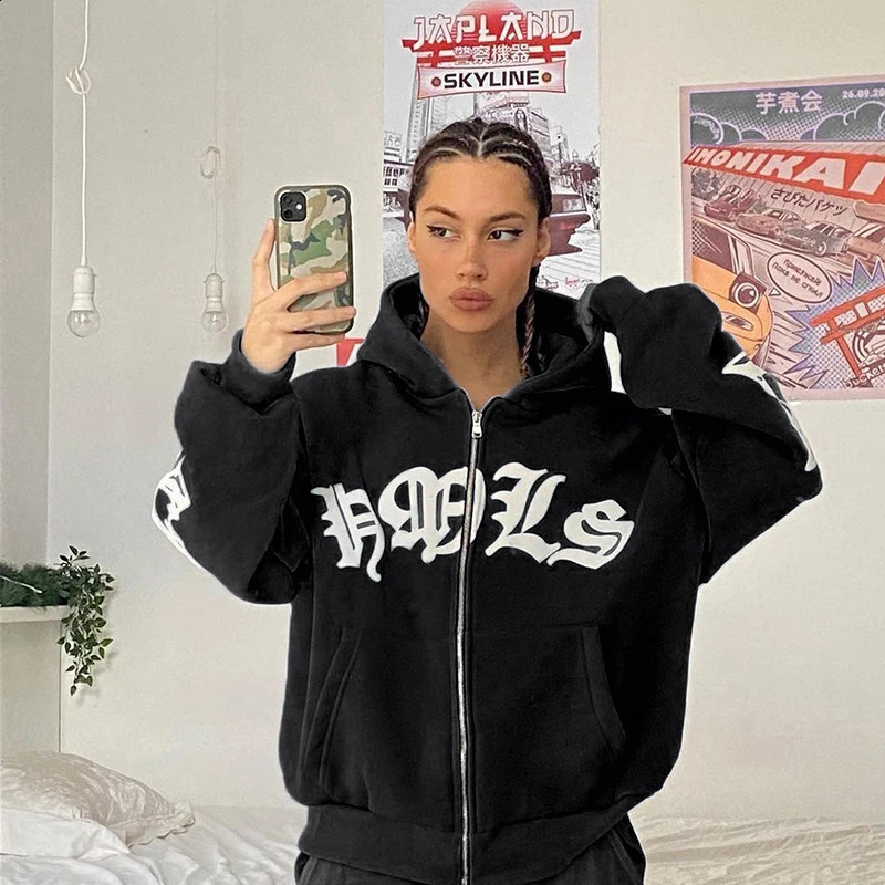 Womens Street Hoodie Foam Zipper European and American Hoodie 250117