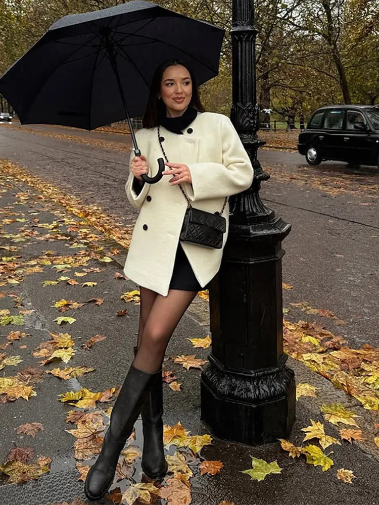 Elegant Single Breasted Overcoat Solid Oneck Full Sleeve Female Coats 2025 Spring Autumn Fashion Lady Streetwears 250110Z