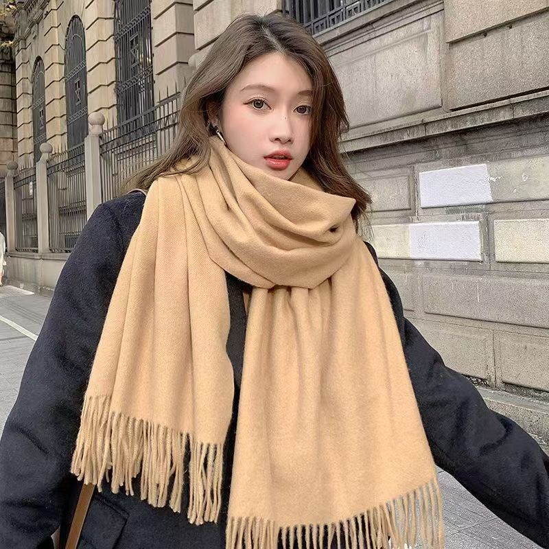 T123 Korean couple milky white scarf good texture cashmere scarf female versatile autumn and winter new solid color thick warm neck scarf