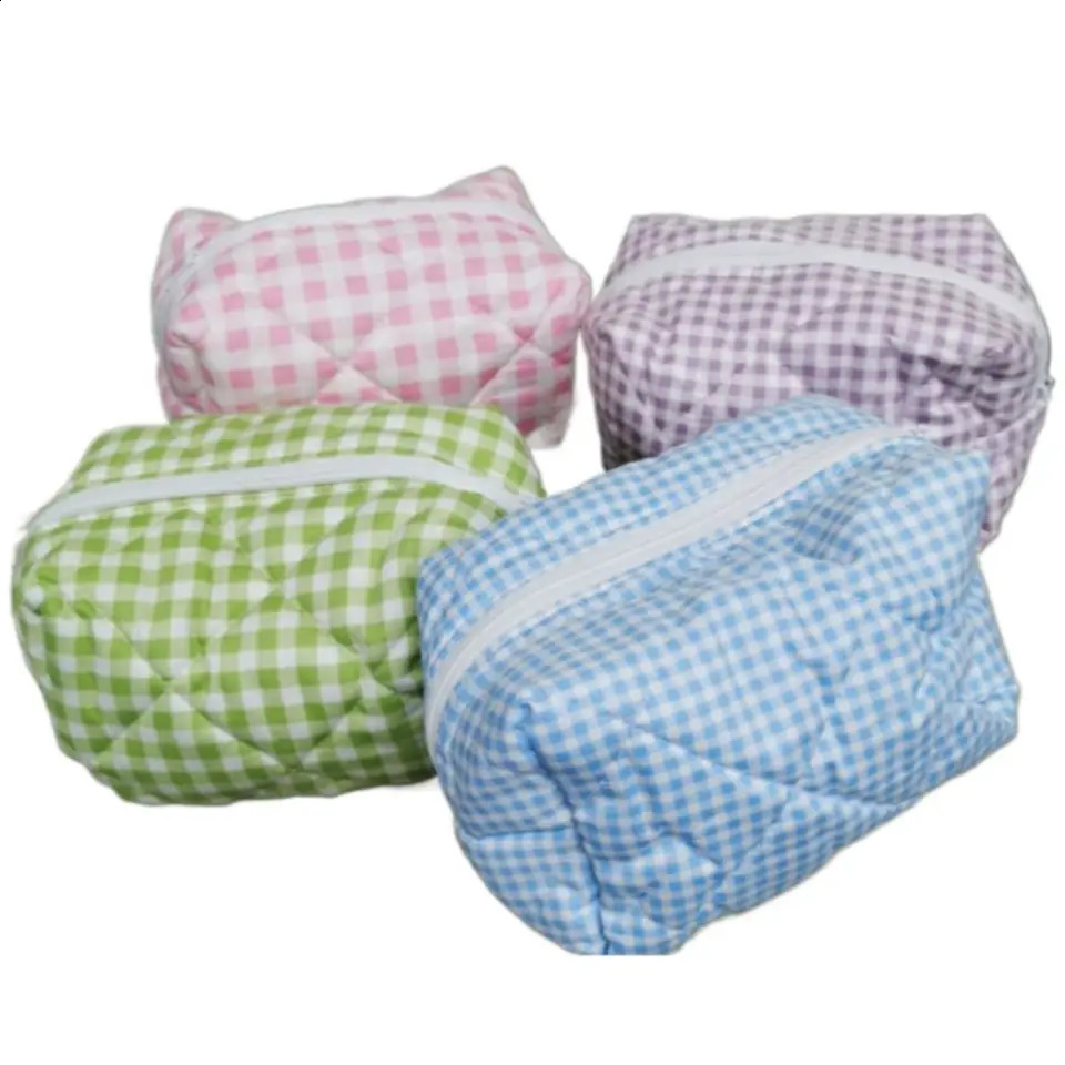 Fashion Checkered Floral Makeup Bag Large Capacity Portable Cosmetic Storage Bag Cotton Quilted Wash Bag Skincare Pouch 250207ww