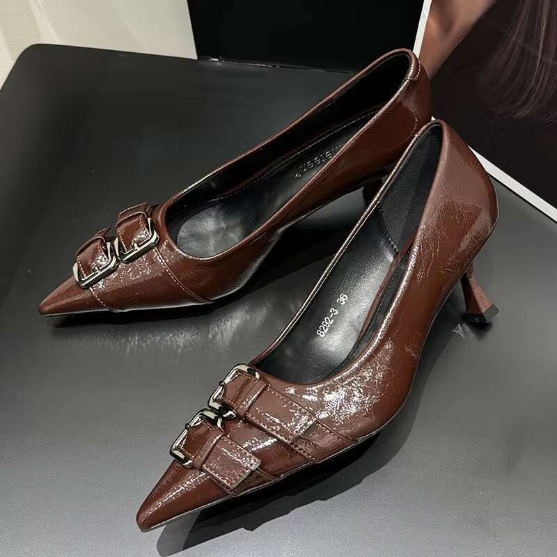 Female Slip On Footwear hot Women Pumps Slides Pointed Toe Designer Fashion Metal Buckle Ladies High Heels Shoes