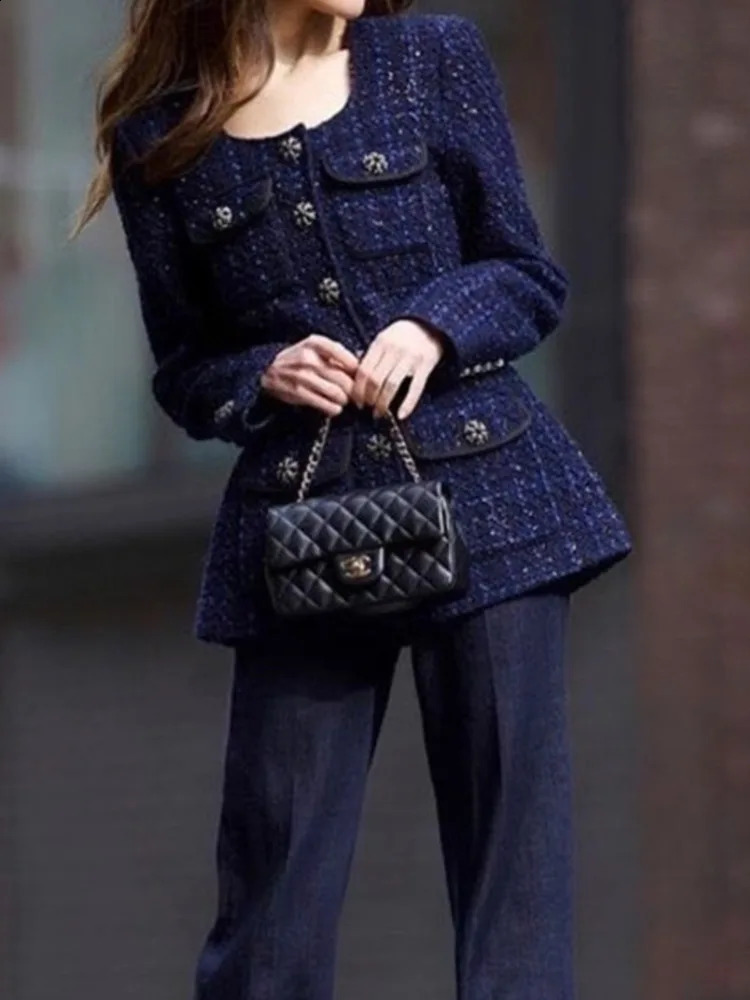 UCXQ Vintage Short Jacket European Style Square Neck Single Breasted All Match Elegant Tweed Coat Women Spring Autumn C2100 250120