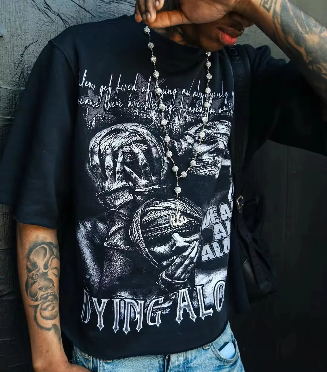 Harajuku retro couple hip-hop fashion street fashion T-shirt American mens casual Y2K top oversized T-shirt 250118