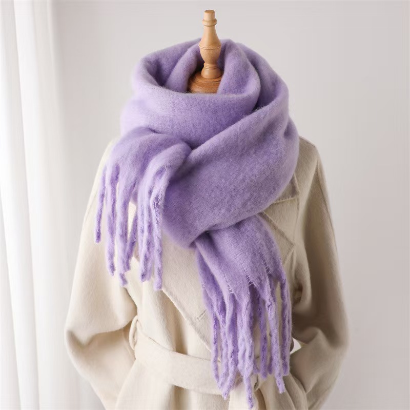 T125 scarf solid color all-match winter warm extended tassel scarf men and women European and American export thick beard scarf