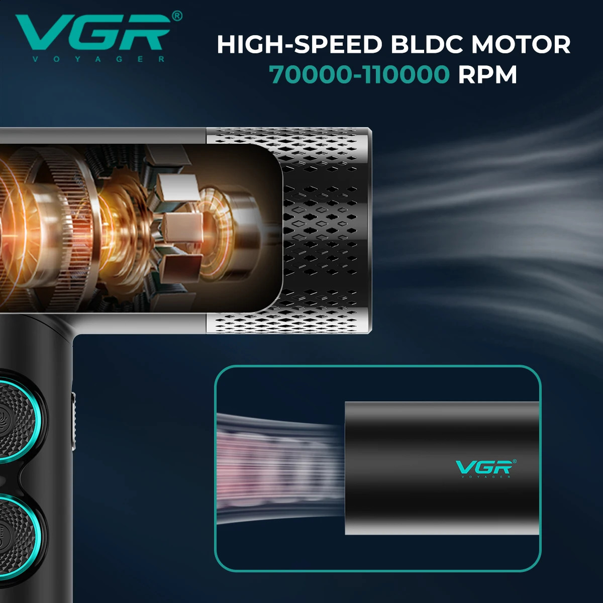VGR Hair Dryer Professional Leafless Hair Dryer Brushless Motor 110000 RPM Negative Ionic Powerful Blow Dryer for Salon V-401 250120