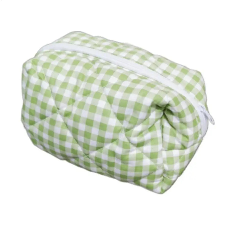 Fashion Checkered Floral Makeup Bag Large Capacity Portable Cosmetic Storage Bag Cotton Quilted Wash Bag Skincare Pouch 250207ww