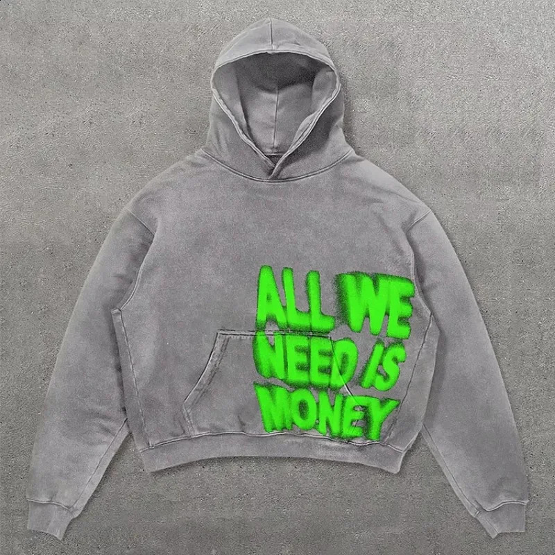 Simple Harajuku letter print hooked pullover oversized hoodies for women Y2K American pop trend couple sweaters 250117