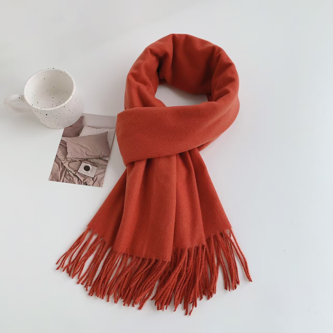 T131 new high-grade cashmere tassel solid color scarf female winter Korean version all-match temperament Chinese red scarf