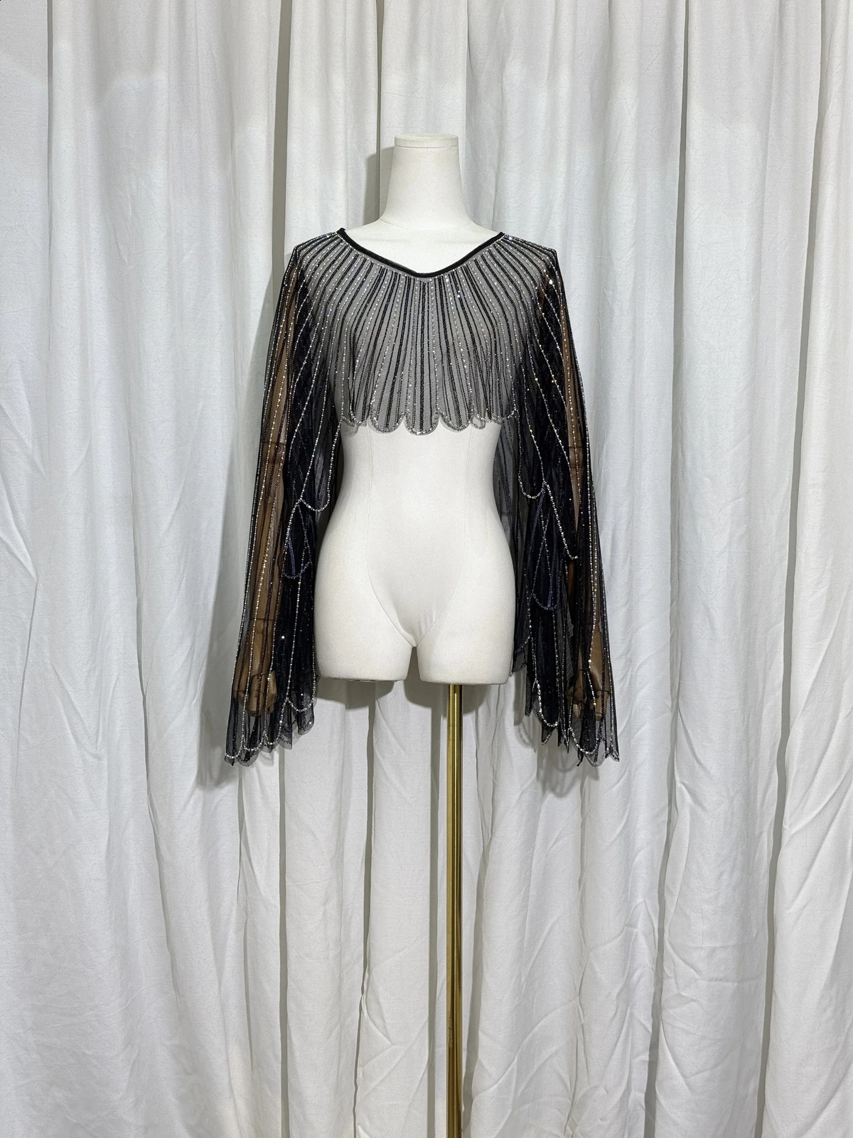 Europe and America Women Beaded Dream Angel Wings Party Poncho Bling Diamond Fairycore Shawl Hollow Out Streetwear Beachwear 250121