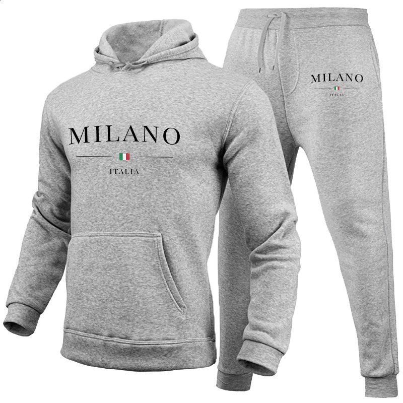 Mens Hoodie Set Milano Print Sweatshirt Sweatpant for Male Hooded Tops Jogging Trousers Suit Casual Streetwear Tracksuit 250117