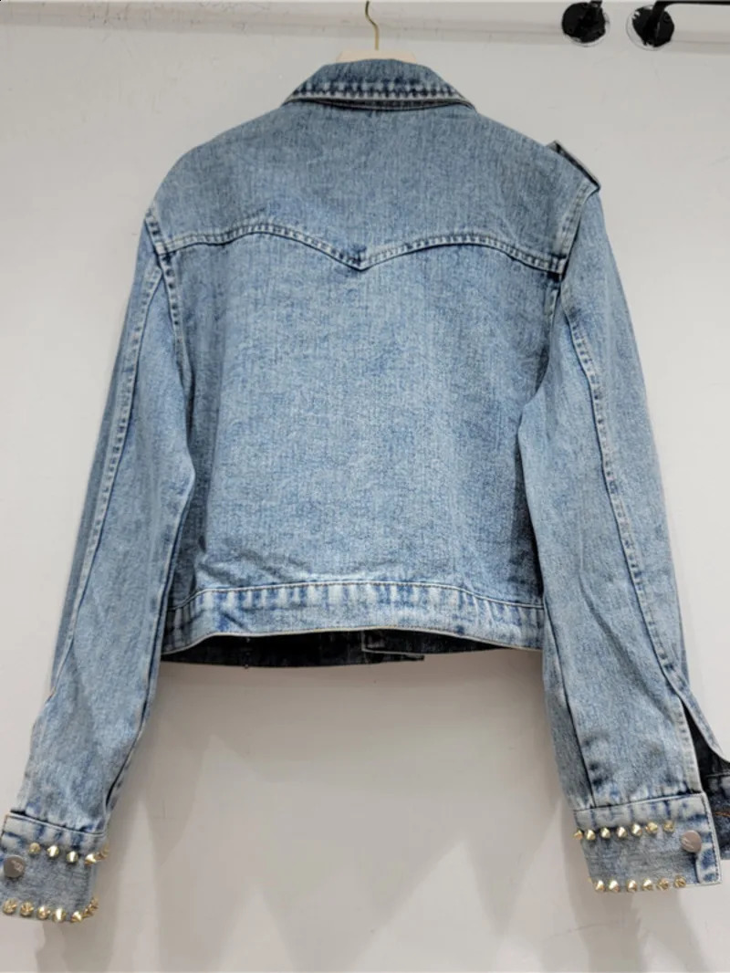 Heavy Handmade n Rhinestone Beaded Slimming All-Matching Short Denim Jacket Women Jean Jacket Trendy Fall Clothes 250121