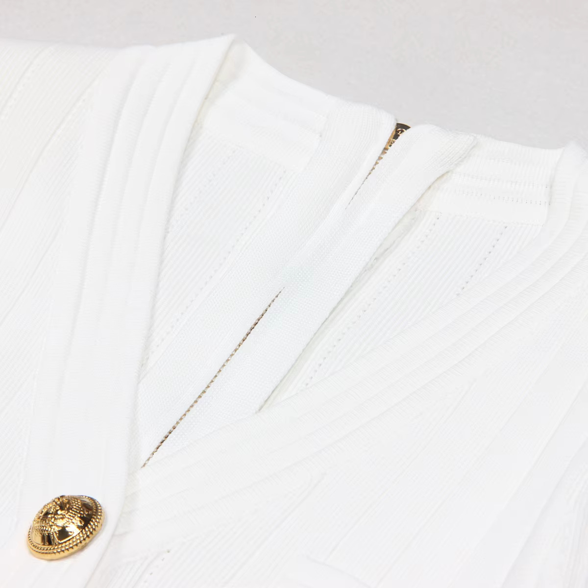 Spring And Autumn New Solid Color Stripe V-Neck Gold Button Long Sleeve Slimming Short Style Casual Commuter Women's Dress