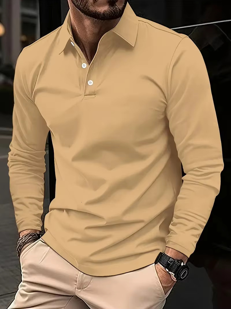 Spring And Autumn Men's Street Fashion Designer T-shirt With Collar Buttons Solid Color T-shirt High-end Casual And Comfortable Sports Long Sleev