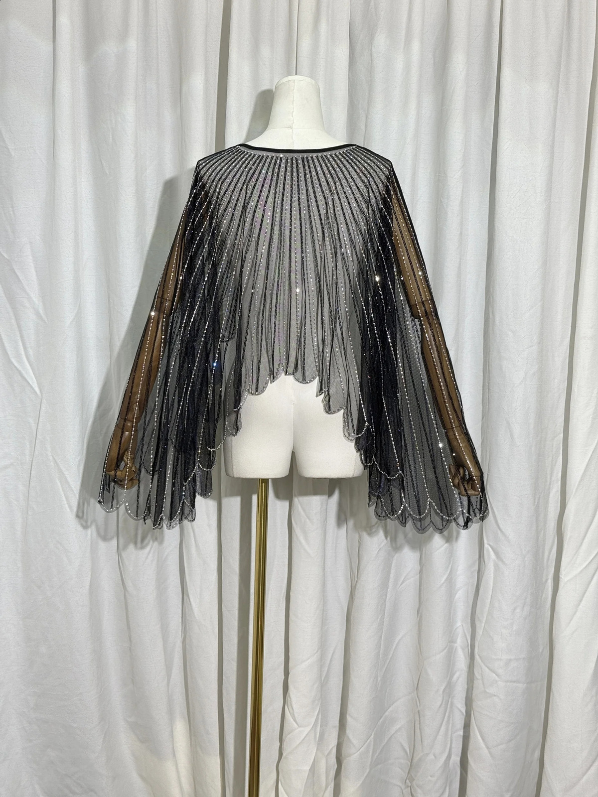 Europe and America Women Beaded Dream Angel Wings Party Poncho Bling Diamond Fairycore Shawl Hollow Out Streetwear Beachwear 250121