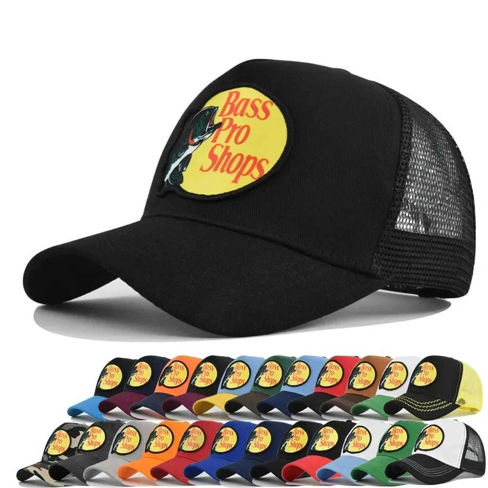 Bass Baseball Cap Travel Peaked Cap Bass-Pro Mens Embroidery Hip-Hop Cap Couple Style Sun Visor Adjustable Trucker Mesh Cap Y250205