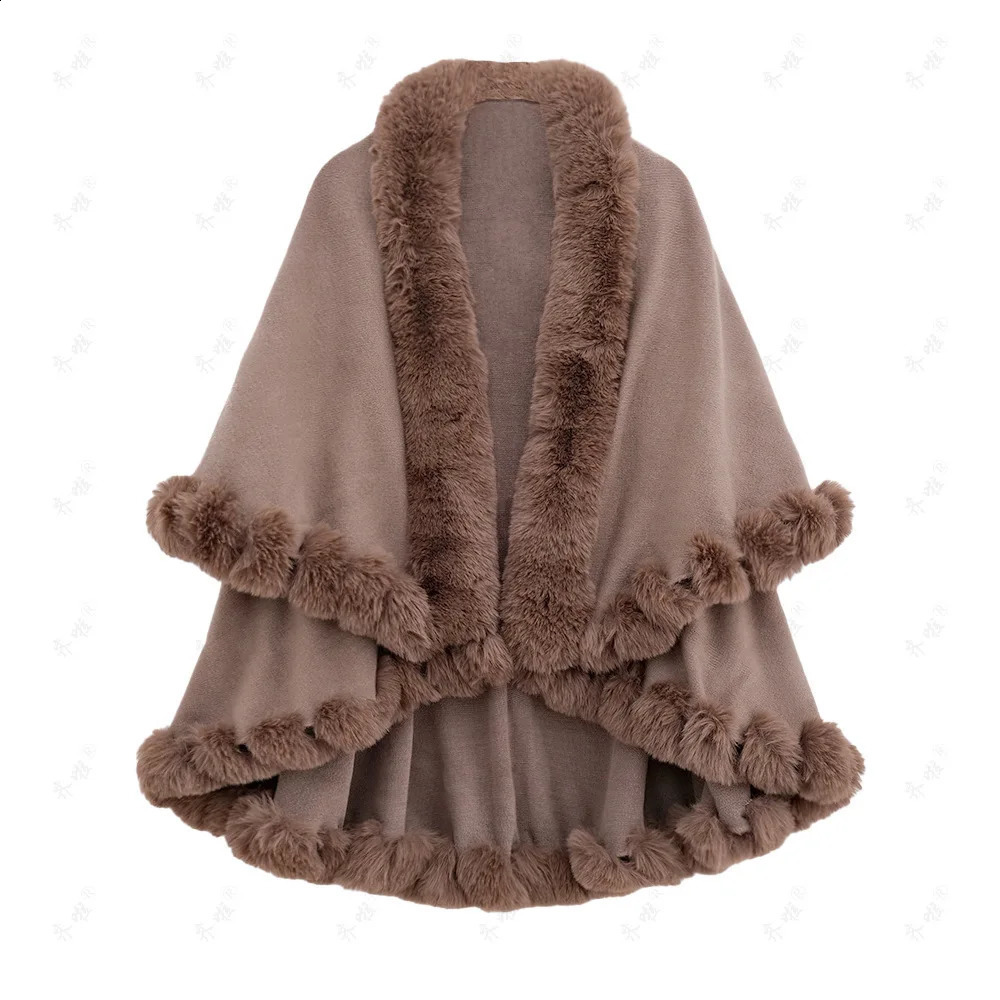 Live Streaming Goods Autumn And Winter Otter Rabbit Fur Collar Double-layer Cashmere Cape Shawl Plus Size Knitted 250121
