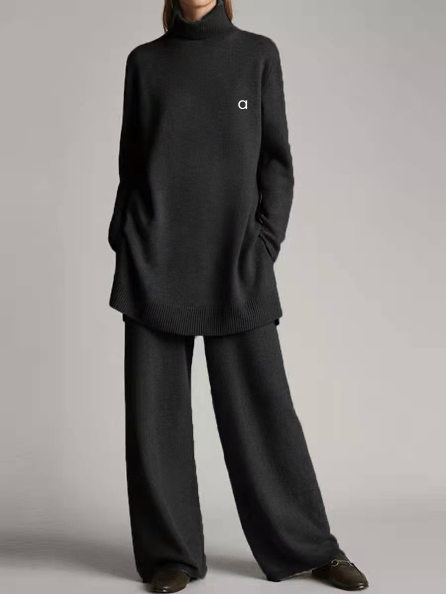 2025-- Women Yoga Two Piece Sets Suit Knit High Neck Loose casual Coat Casual Gym Suits Workout Tracksuits