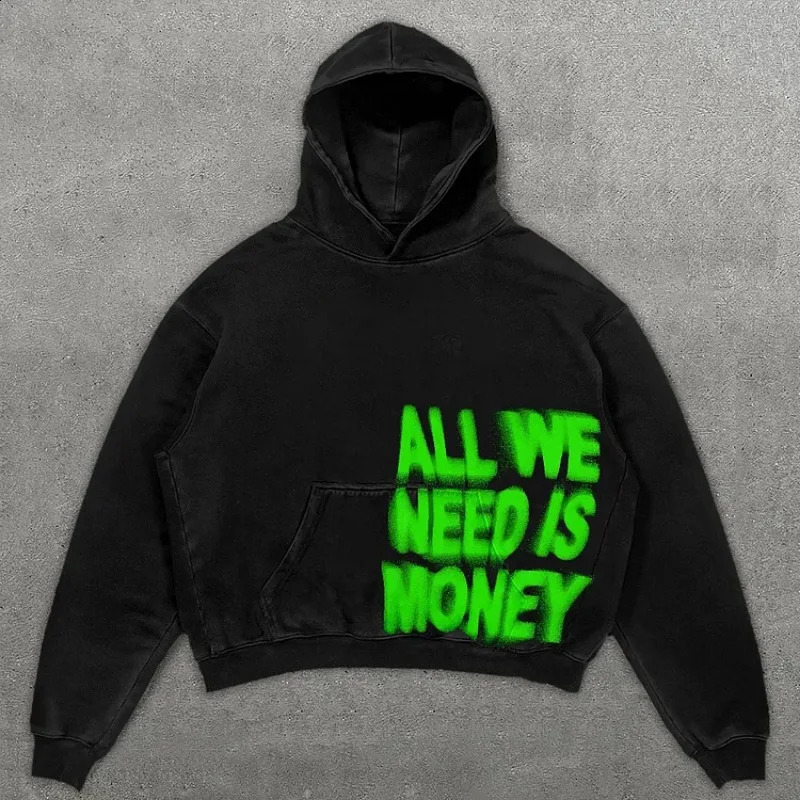 Simple Harajuku letter print hooked pullover oversized hoodies for women Y2K American pop trend couple sweaters 250117