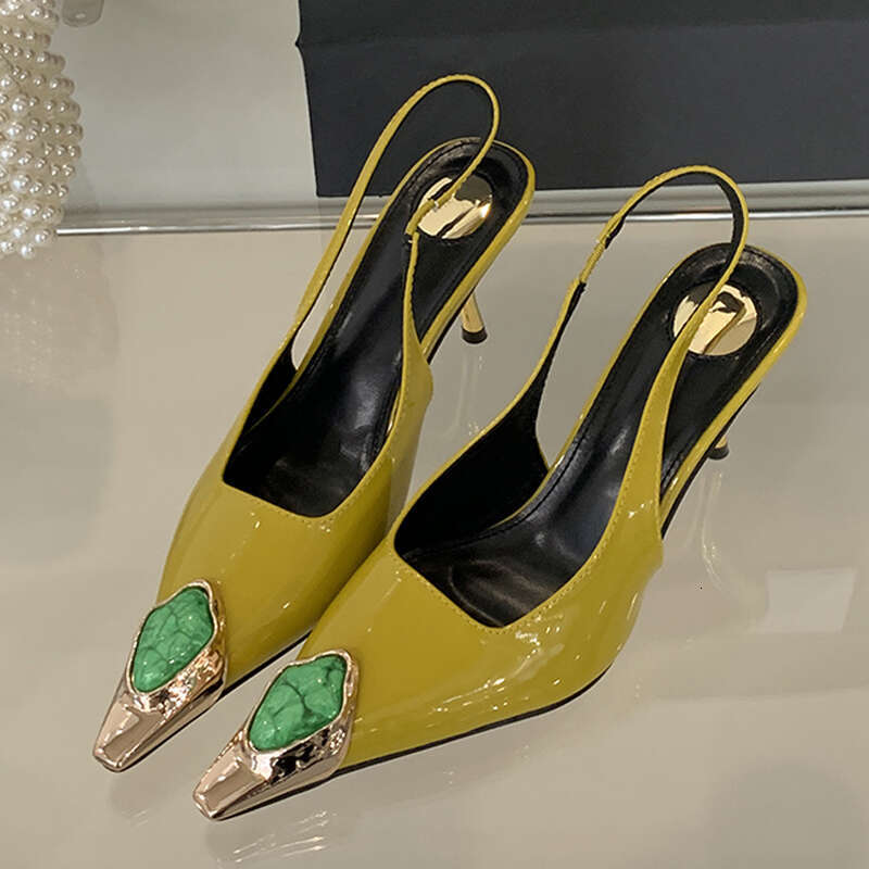 Liyke Fashion Design Inlay Gems Pointed Toe Patent Leather Sexy Sgback Sandals Women Pumps High Heels Wedding Banquet Shoes