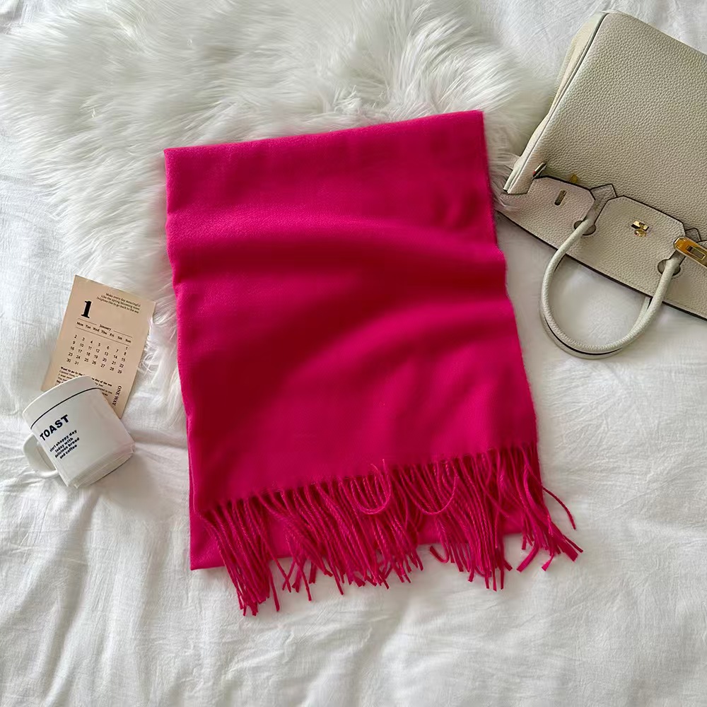T132 scarf women's solid color cashmere autumn and winter new fashion high-end sense medium and long warm scarf shawl neck