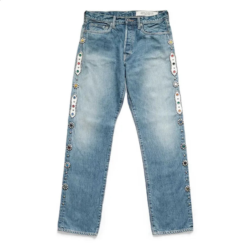 KAPITALHirata and Hiroshi 24SS Classic Rivet Set Diamond Casual Cow Gemstone Craft Men Vintage Jeans Pants 250120