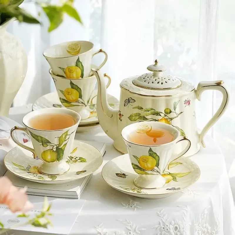 Lemon Luxury Ceramic g Coffee Cup Set With Dessert Plate Europe Tea Cup And Saucers Set Vintage Porcelain Teapot resso Cups Z250205