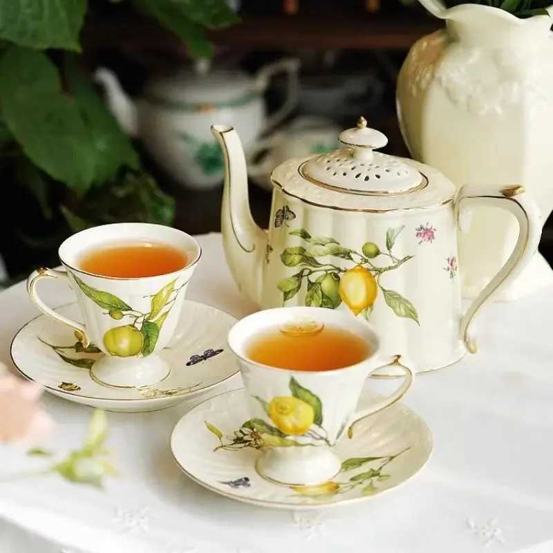 Lemon Luxury Ceramic g Coffee Cup Set With Dessert Plate Europe Tea Cup And Saucers Set Vintage Porcelain Teapot resso Cups Z250205