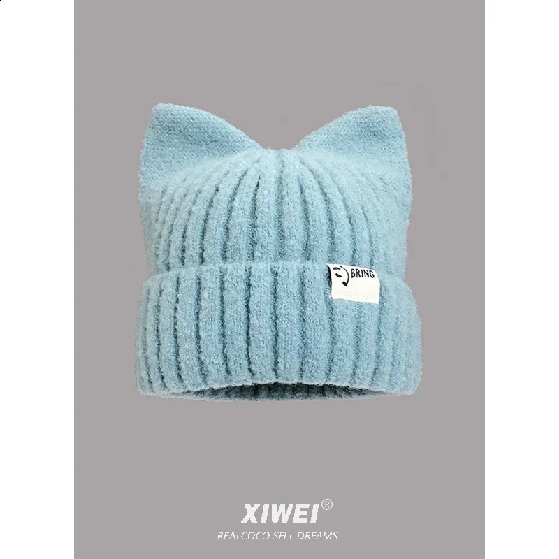Japanese Y2k cute cat eared bear suitable for warm ear protection in autumn and winter for women sweet Versatile Pullover knitted hat 250109