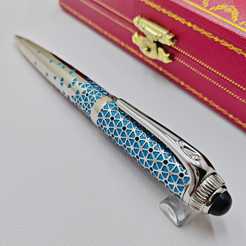 wholesale AAA R Series Metal Ballpoint Pen Unique Sier Stainless Steel Reliefs Design Stationery Office School Writing Ball Pens With Gem Top