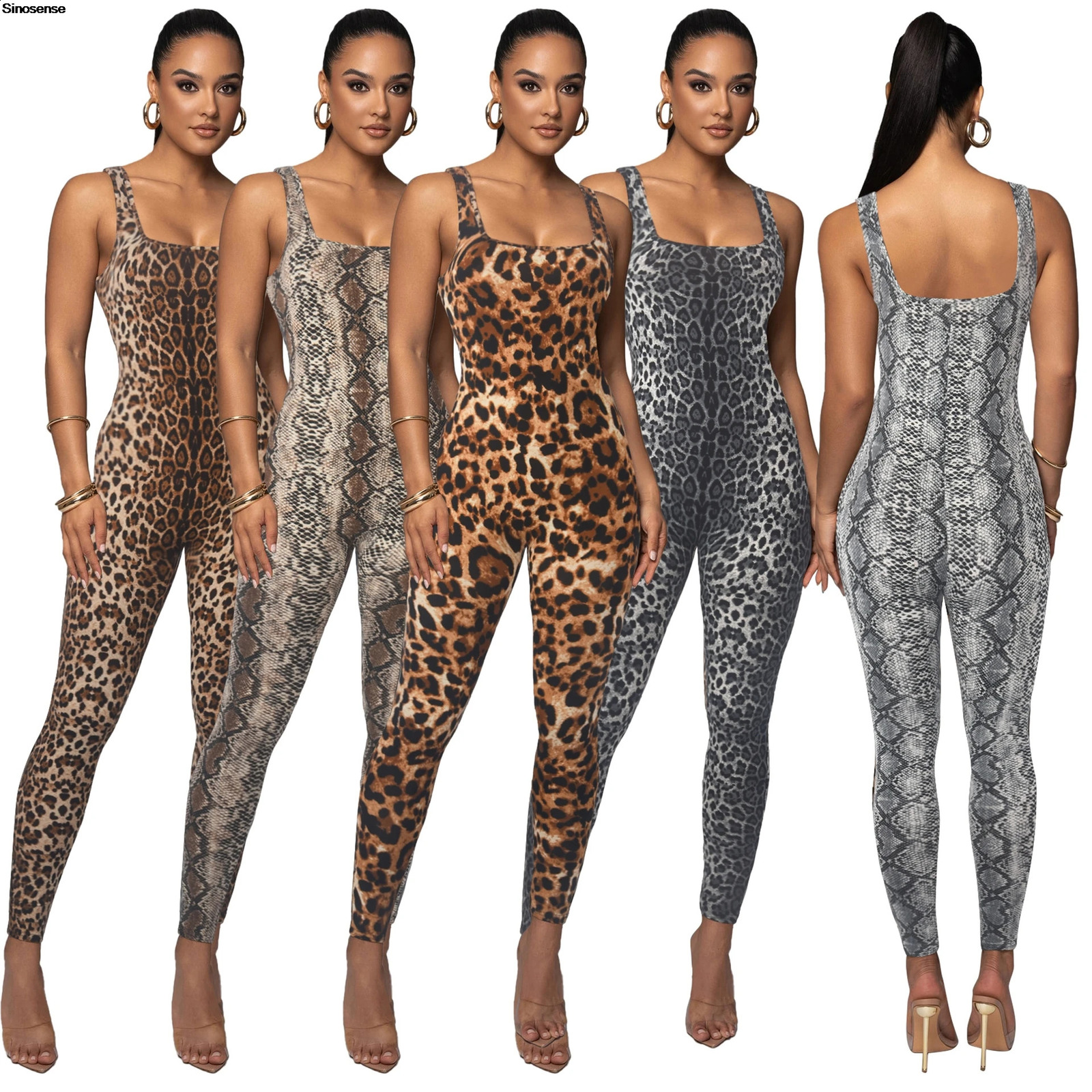 Women Leopard Print Jumpsuits Sexy Sleeveless Tank Bodycon Workout Sports Yoga Rompers Y2K Night Club Party Outfits 250115