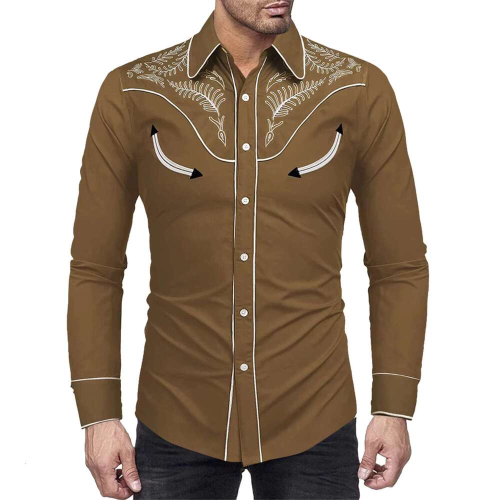 2024 New Western Cowboy Men's Top Fashion Long Sleeve Slim Print Personality Clothing Social Shirt For Men