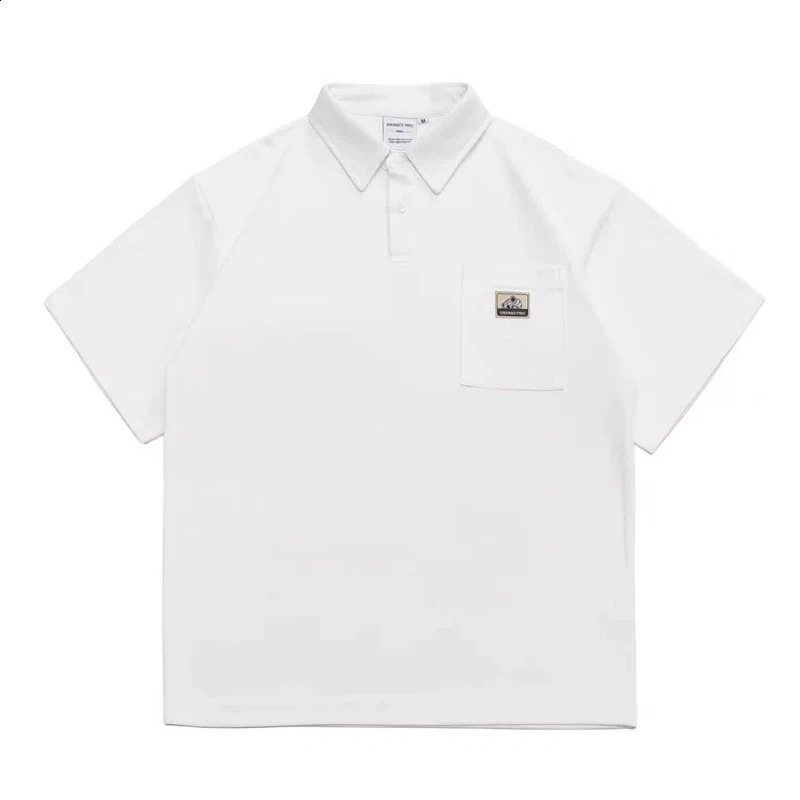 American Fashion Trend Casual Simple Solid Short Sleeved Polo Shirt Mens Lapel Button Pocket Summer High End Loose Top 250118