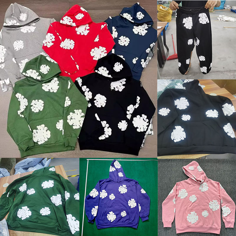Designer Denim Mens Sweatshirt Hoodie High end Puff Print 2 Piece Long Sleeve Spring Long Sleeve Hoodie Floral Print Hip Hop Style Asian Size