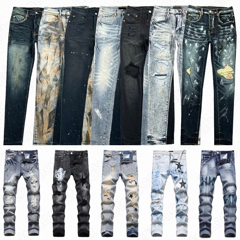 Designer black jeans Bikers Denim Mens Ripped Motorcycle Trousers Denims Fashion Slim Fit Jeans Men Man Black Skinny jeans