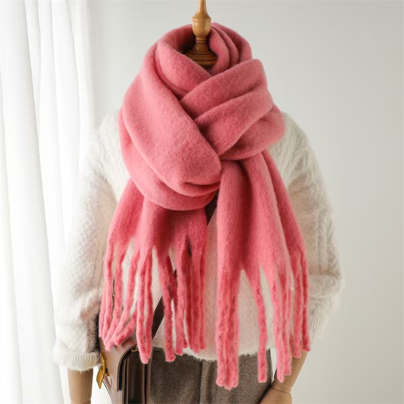 T125 scarf solid color all-match winter warm extended tassel scarf men and women European and American export thick beard scarf