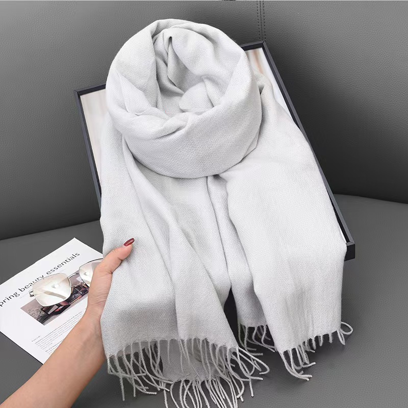 T129 scarf winter women's cashmere literary autumn and winter thick warm dual-use solid color Korean version fashion atmosphere scarf