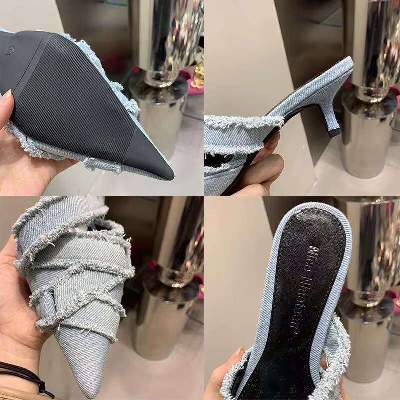 2025 Women Mules Elegant Sandals Pumps Summer Female Shoes Low Heels New In Fashion Ladies Sandal Pointed Toe Slides Footwear