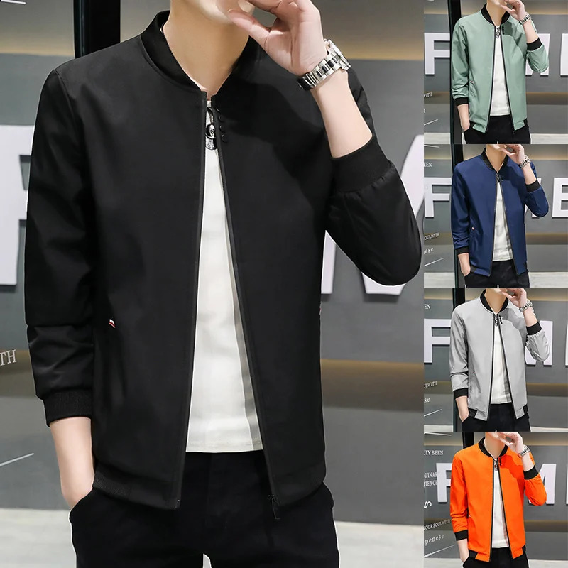 2024 Spring and Autumn Mens Jacket Coat Simple Solid Baseball Neck Zipper Windbreaker Coat Cycling Coat 250110