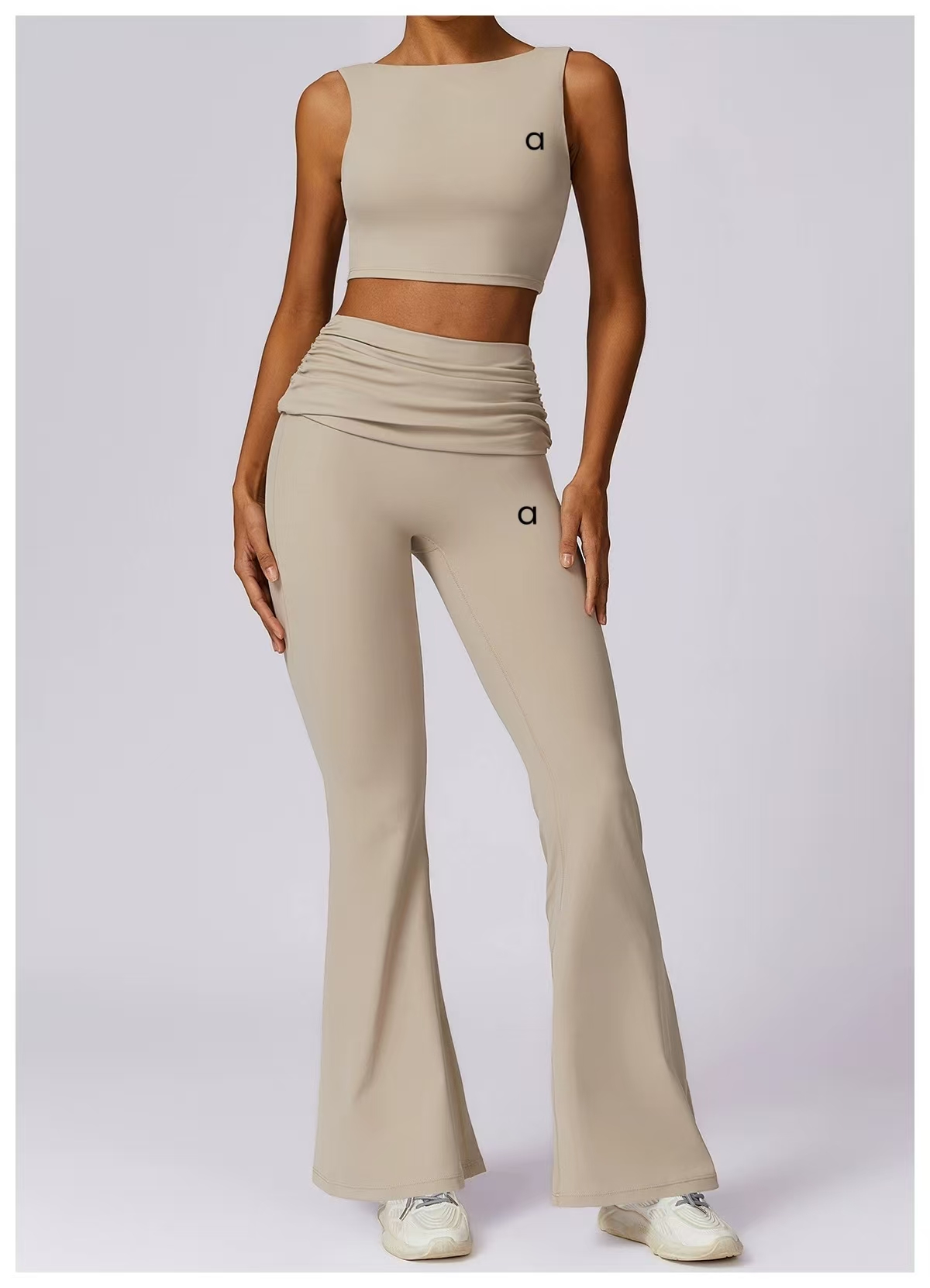 a8516 Womens Yoga Outfit Two Pieces Suits Vest Flared Pants Set Exercise Close-Fitting Fitness Wear Running Elastic Workout Tracksuit