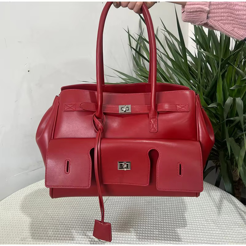 Black Brand Motorcycle Tote Large Capacity Women Leather Sliver Buckle Design Shoulder Handbag White Shopper Bag