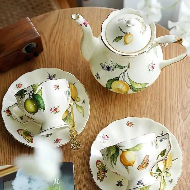 Lemon Luxury Ceramic g Coffee Cup Set With Dessert Plate Europe Tea Cup And Saucers Set Vintage Porcelain Teapot resso Cups Z250205