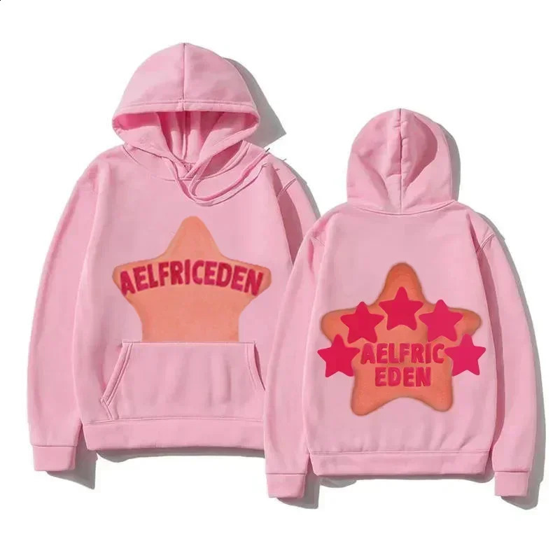 European and American Style Pattern Hoodie Pink Star Print Hoodie Mens and Womens Sweaters Loose Casual Pure Cotton Pullover 250117