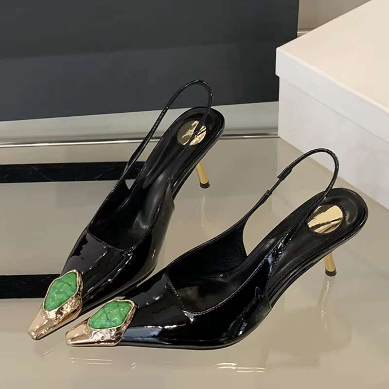 Liyke Fashion Design Inlay Gems Pointed Toe Patent Leather Sexy Sgback Sandals Women Pumps High Heels Wedding Banquet Shoes