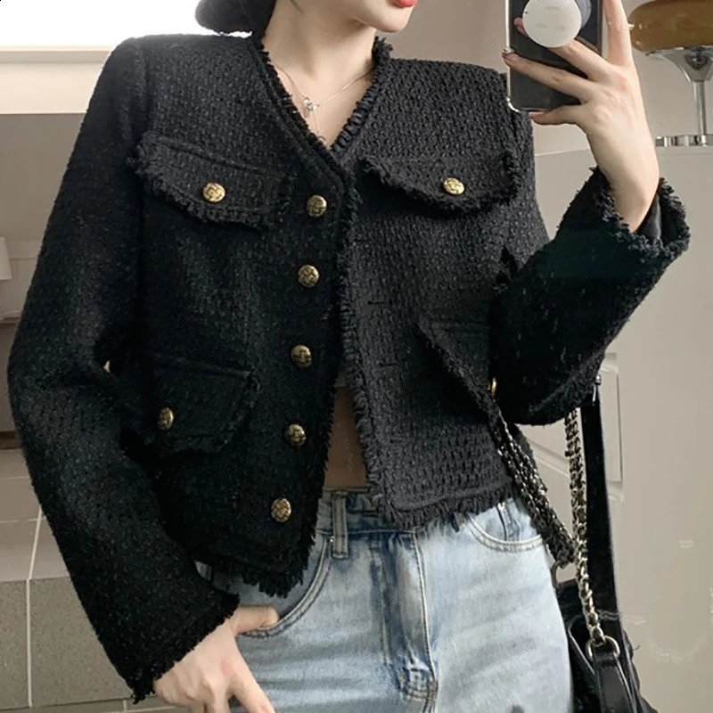 HELIAR Women Tassel Elegant Tweed Jackets Singlebreasted Cardigan Short Coats Basic Casual Outerwear Office Fall Winter 250120wtt