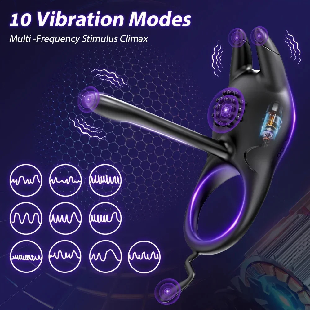 Vibrating Penis Ring Sex Toys 2 in 1 Cock with 10 Vibration Silicone Adult for Couples Vibrator 250121