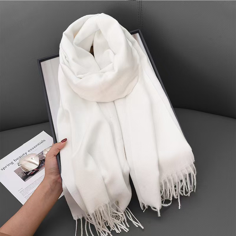 T129 scarf winter women's cashmere literary autumn and winter thick warm dual-use solid color Korean version fashion atmosphere scarf