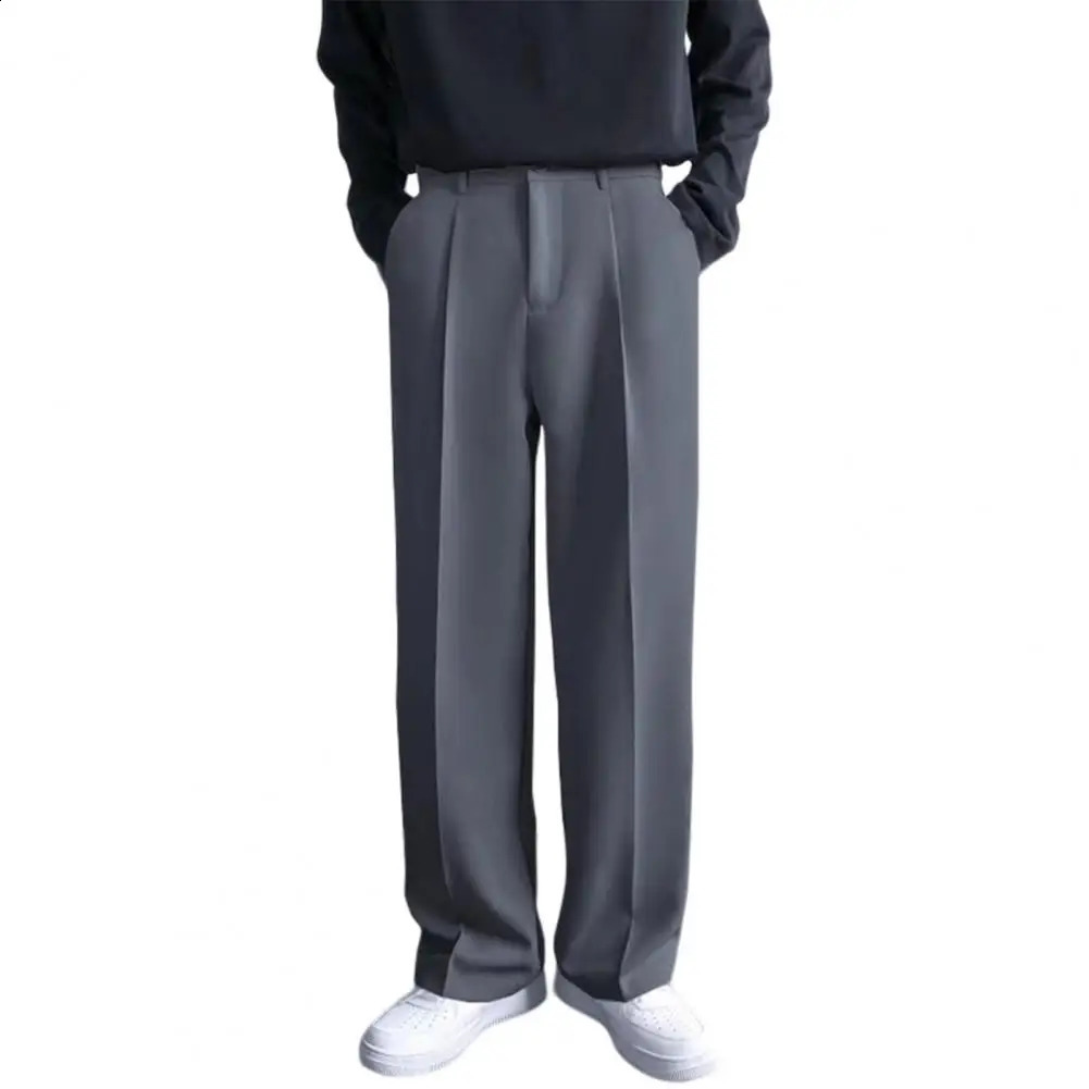 Business Pants Loose Workwear Solid Sewn Spring Autumn Mid-Waist Straight Wide Leg Casual Trousers 250122