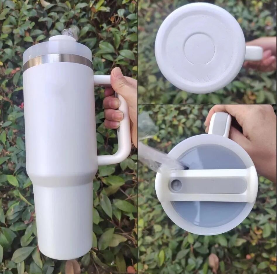 US Stock Cobrand Winter Pink Flamingo 40oz Mugs Stainless Steel Tumblers With Handle Insulated Lids Straw Coffee Termos Water Bottles Travel Car Cups 