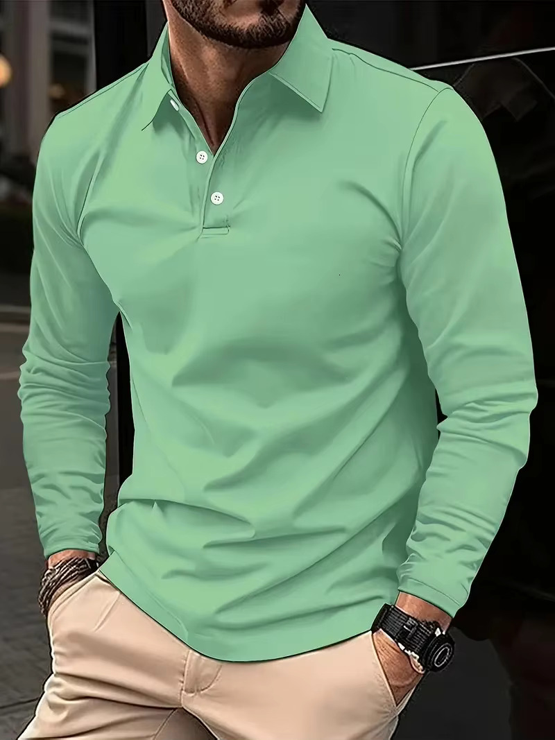 Spring And Autumn Men's Street Fashion Designer T-shirt With Collar Buttons Solid Color T-shirt High-end Casual And Comfortable Sports Long Sleev